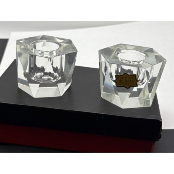 Hexagon Other - (2) Japan Faceted Crystal Hexagon Candle Holders With Original Box